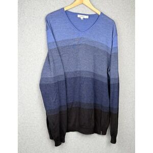 Calvin Klein Merino Wool Blend V Neck Sweater Blue Ombre XL